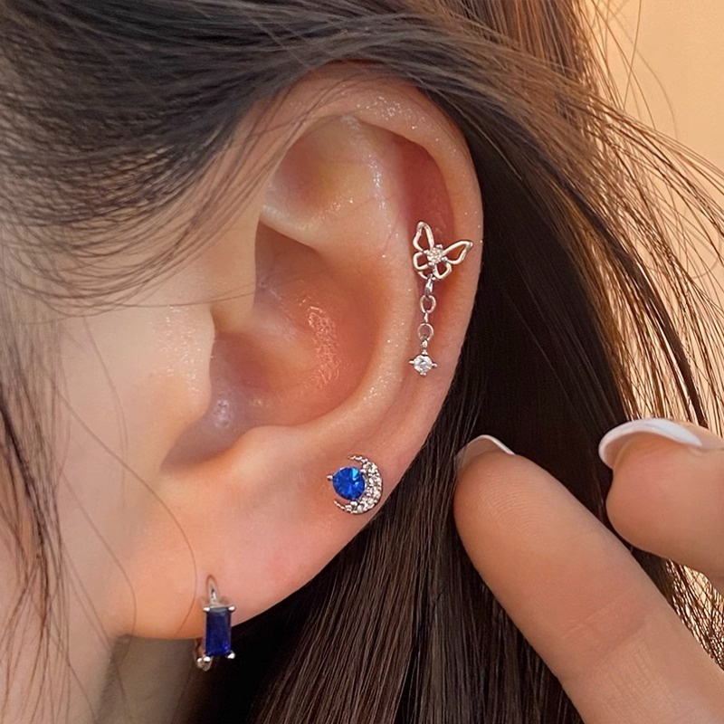 JOJO COCO Khuyên Tai Núm Tua Hình Bướm Đính Đá zircon Phong Cách Hàn Quốc Tinh Tế Cho Nữ