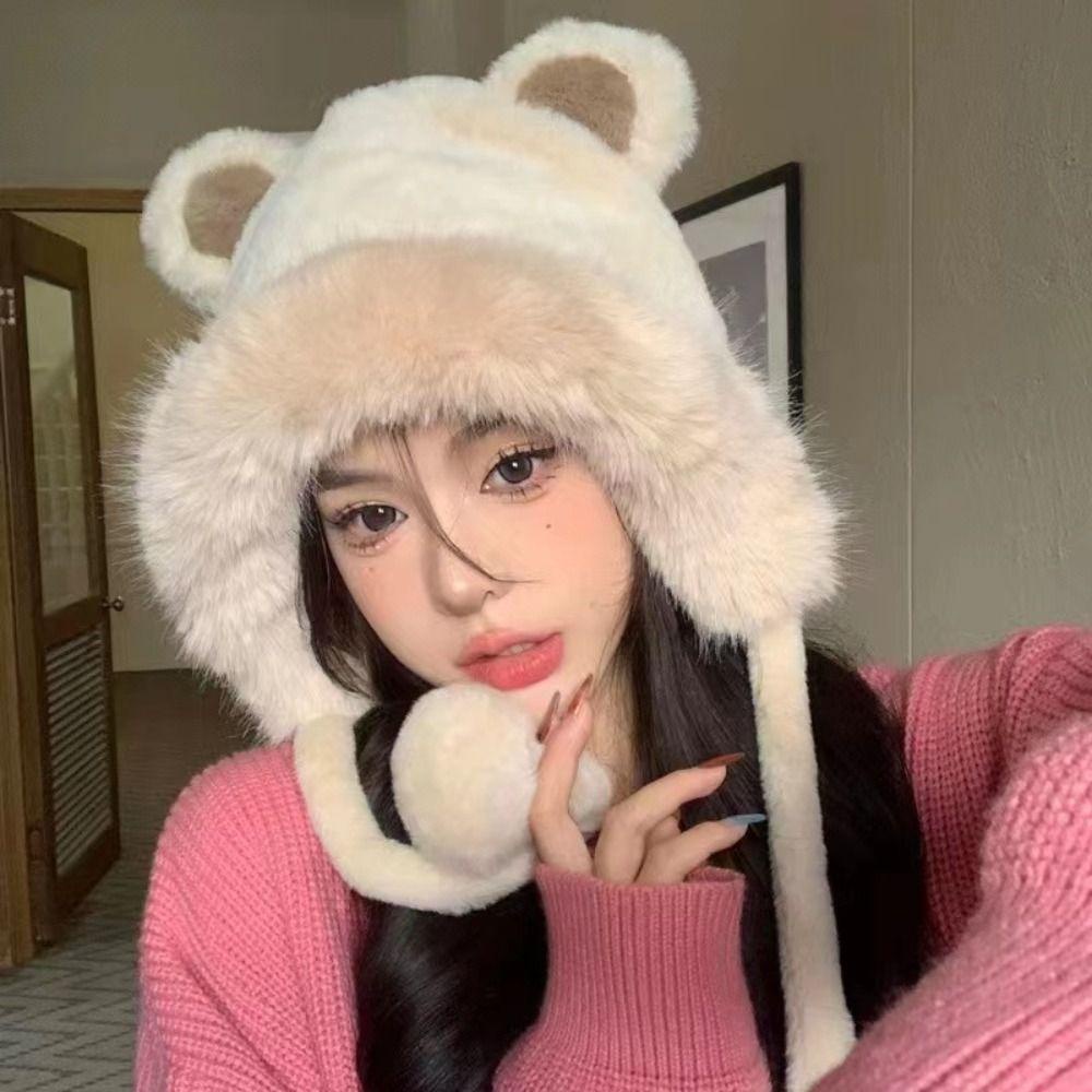 Quillan Mũ beanie Trùm Tai Giữ Ấm Mùa Đông Thiết Kế Tai Gấu Bông Xinh Xắn