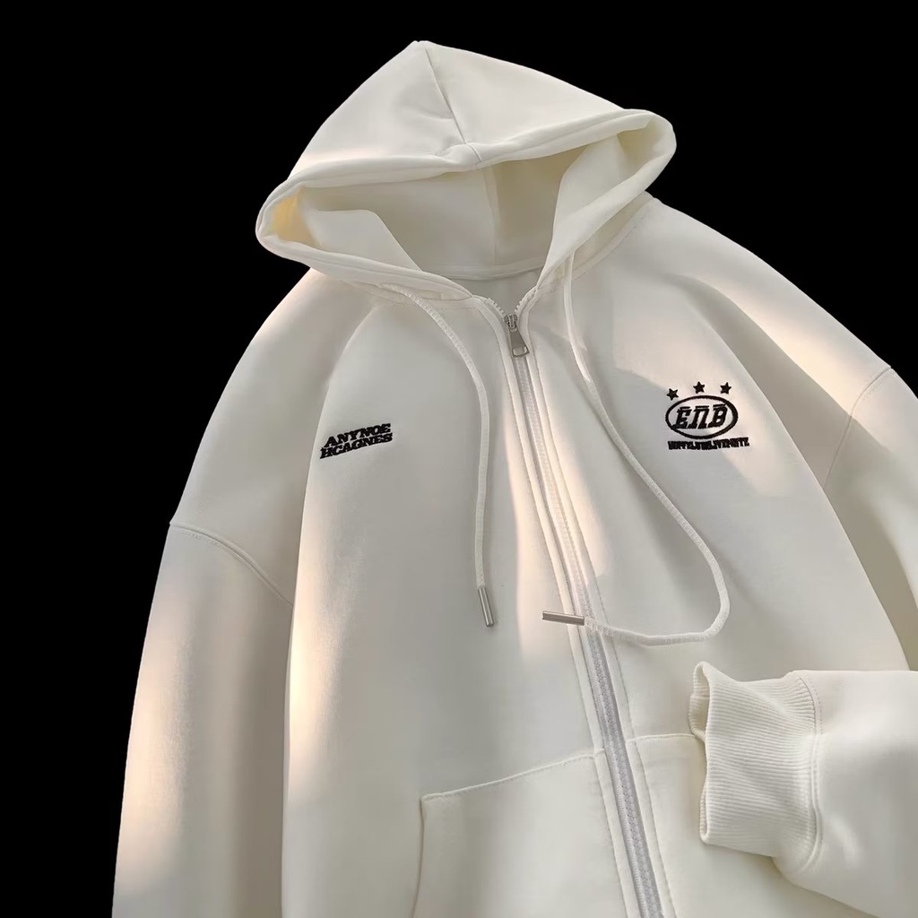 Áo Khoác hoodie Dáng Rộng Phối Khóa Kéo Đôi Phong Cách Hàn Quốc Cho Nam Giới Size m-8xl