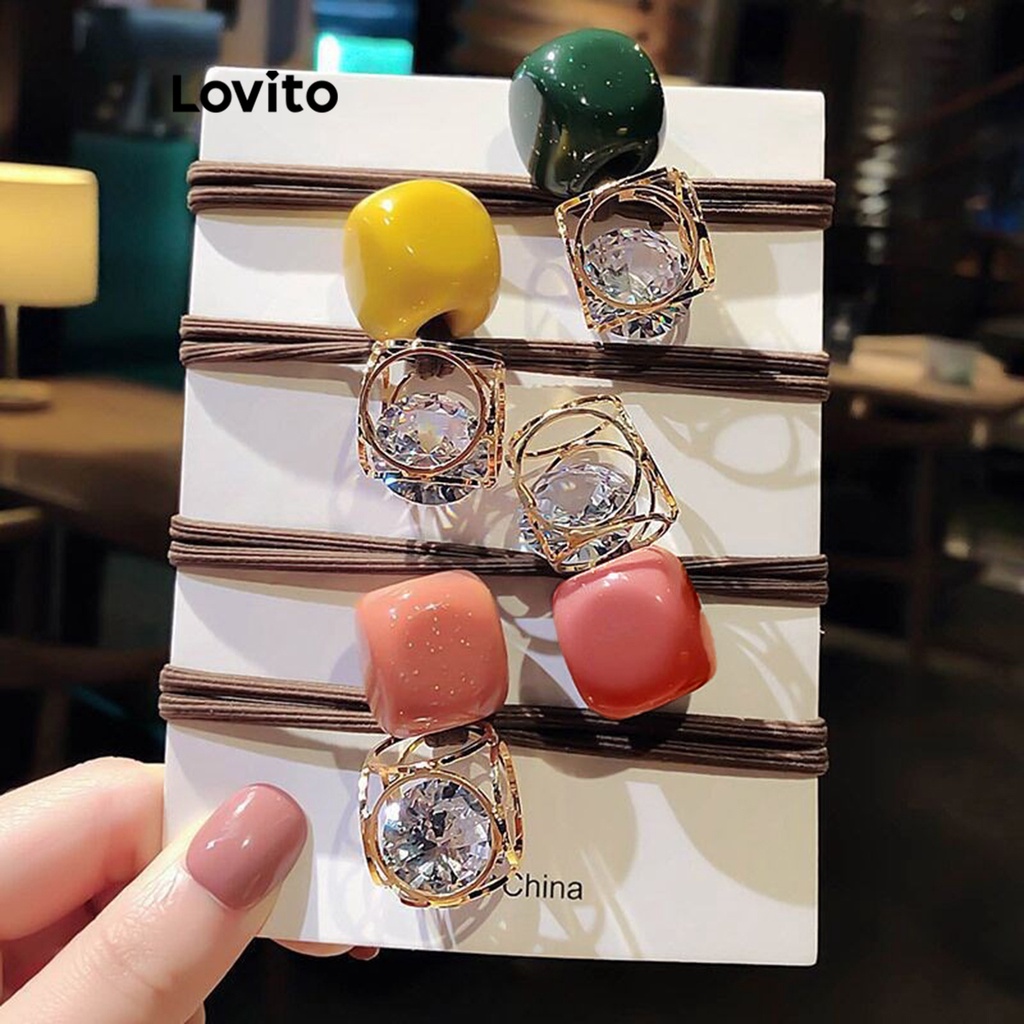 Lovito Dây buộc tóc hình học trơn thông thường cho nữ LNA28016