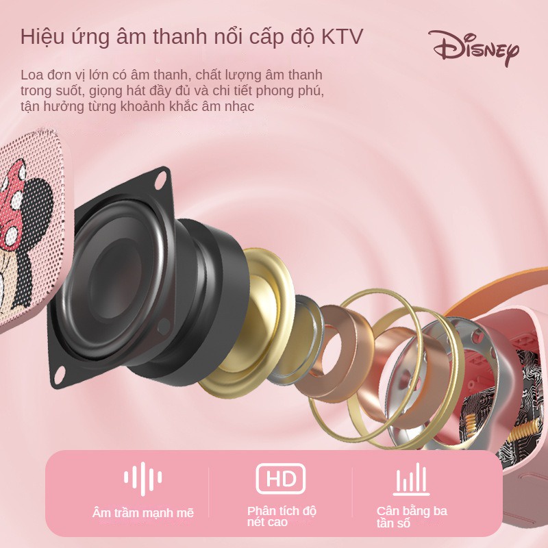 Bộ loa karaoke Bluetooth mini Disney TDA1 với 2 micro bass mạnh chỉnh đa giọng đảm bảo chính hãng