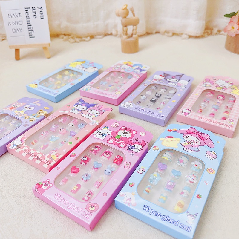 Sanrio Set 12 Móng Tay Giả 3d Hình kuromi Đáng Yêu Cho Nữ