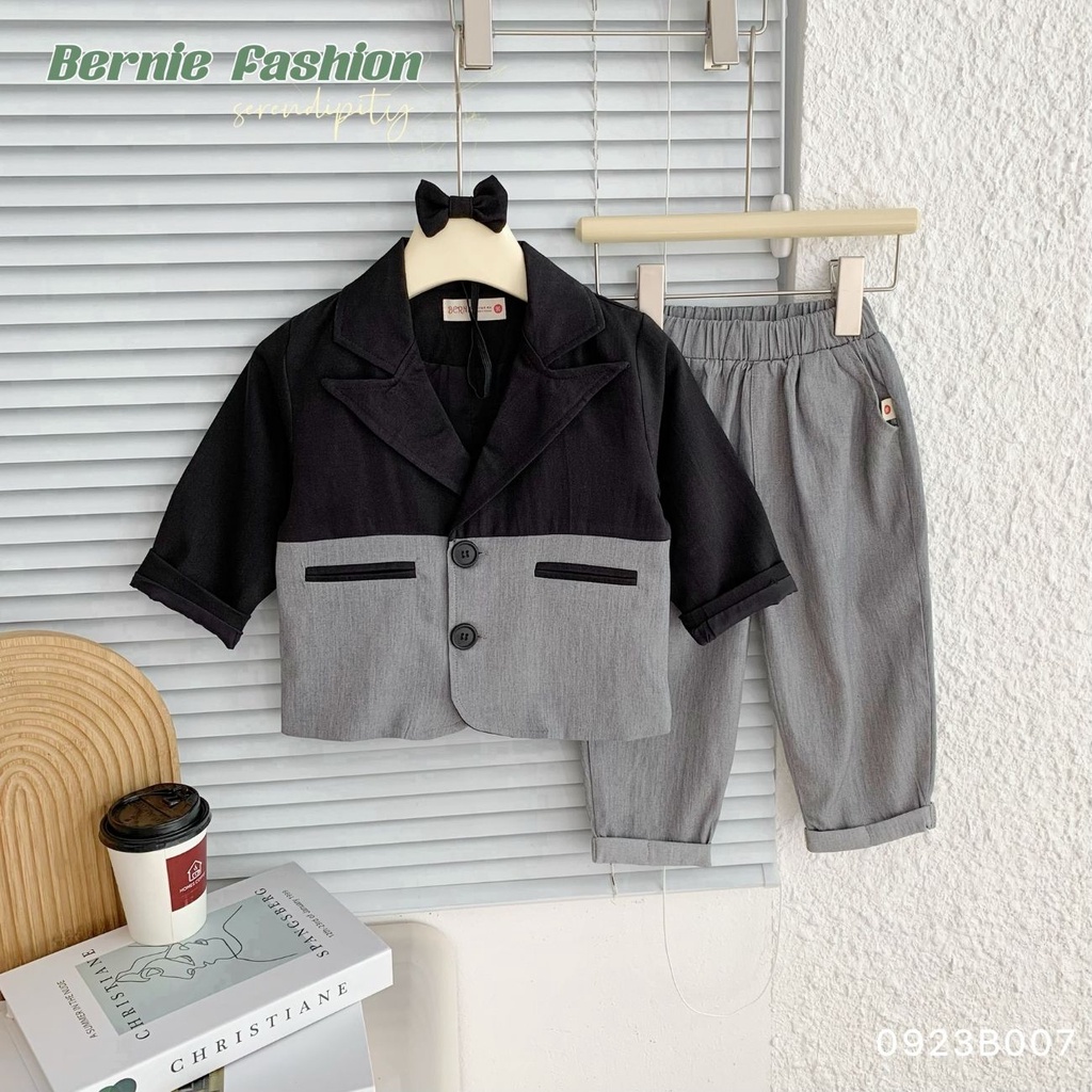 Set bộ vest bé trai ngang thân áo vest và quần âu dài kèm nơ cho bé đi tiệc 1 đến 7 tuổi BERNIE kids