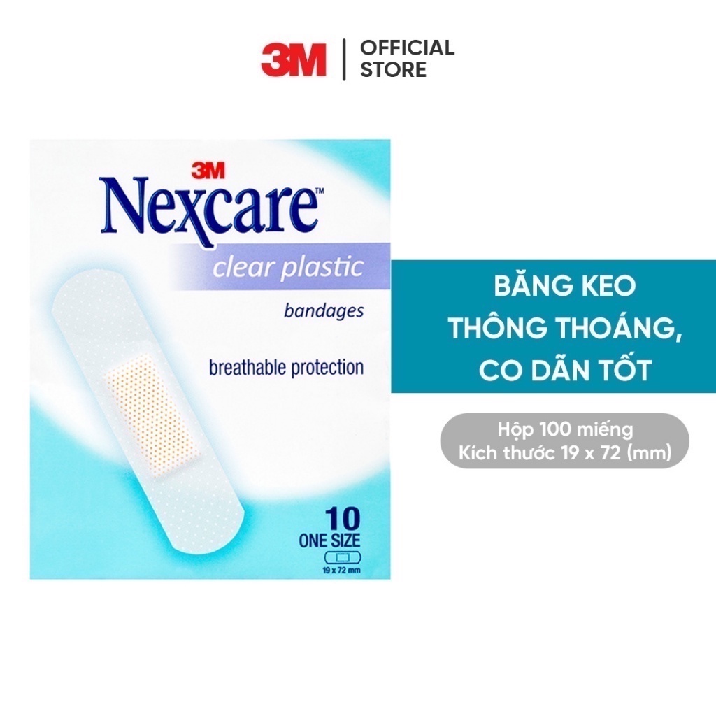 Băng keo cá nhân Nexcare 3M 19x72mm 100 miếng/hộp - Trong suốt, keo y tế siêu dính tinh khiết, co dãn tốt CLEARS10