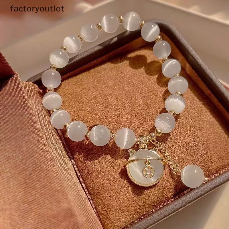 Thời Trang Vòng Tay Chuỗi Hạt Đá opal Hình Mèo May Mắn Dễ Thương Cho Nữ Mới