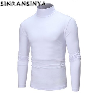 Sinransinya Áo Thun Dài Tay Cổ Cao Màu Trơn Thời Trang Nam Tính