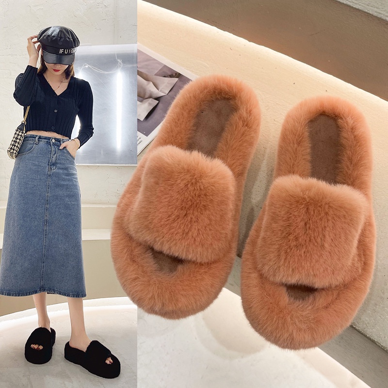 5cm Dép cotton Hở Ngón Phối Lông Dày Thời Trang Thu Đông 2023 Cho Nữ