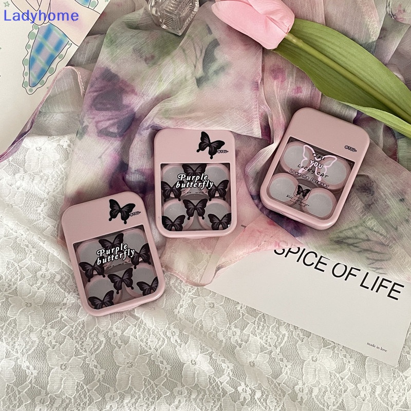 1 Bộ Hộp Đựng Kính Áp Tròng mini Hình Bướm Màu Tím Đen Có Gương Dành Cho Bạn Nữ vn