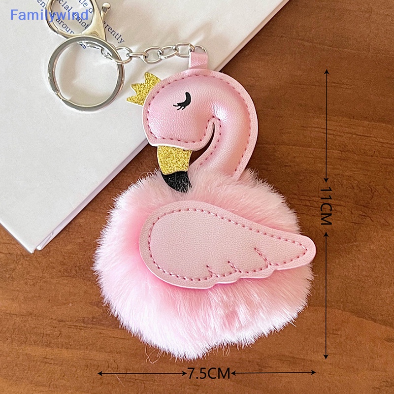 Familywind > Móc Chìa Khóa Xe Hơi / Ví Da pu Hình Thiên Nga Đính Quả Bông Bằng Lông Nhung Dễ Thương
