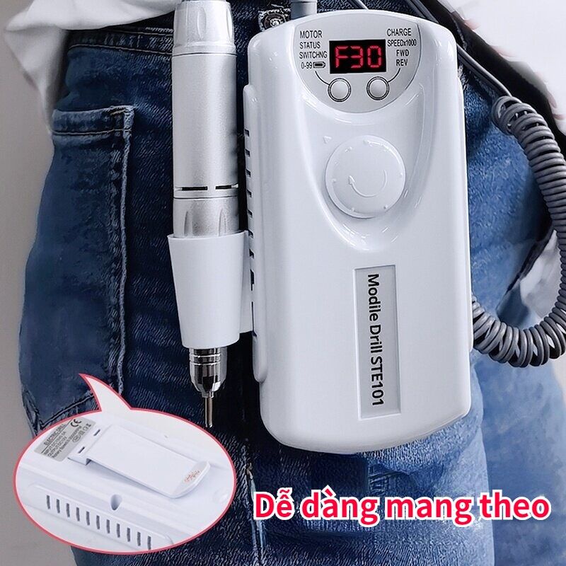 Máy Mài Nail Mài Gel Tích Điện Cầm Tay, Máy mài móng tích điện STE101 kèm đủ phụ kiện dùng cho Spa, 6 phụ kiện kèm theo