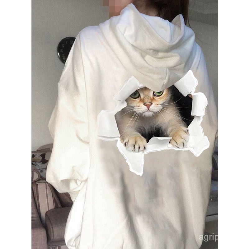 Áo Hoodie Tay Dài Dáng Rộng In Hình Mèo niche Phong Cách Mỹ Thời Trang Thu Đông Dành Cho Nam Nữ