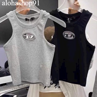 Áo thun len tăm Kiểu Sát Nách Không Tay Dáng Ôm Body Kiểu Dài Hoa Tiết KHoét Ngực Logo Chữ D Siêu Xinh alohashop91