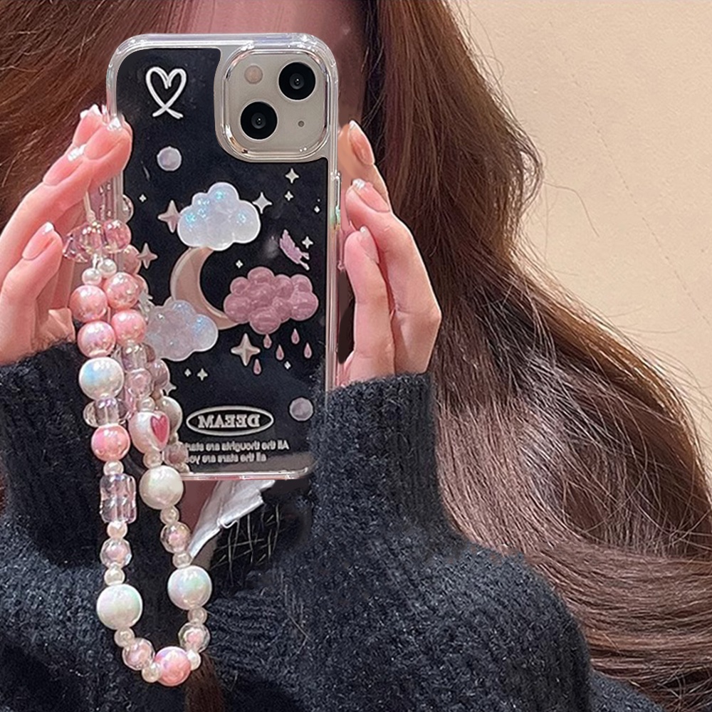 Ôp Điện Thoại Dẻo Kèm Gương & Vòng Đeo Tay Hình Đám Mây 3d Chống Rơi Cho iphone 11 13 14 pro max 12 15 pro max xs xr Ốp