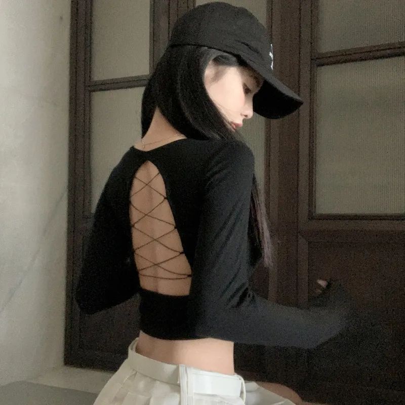 Áo Thun Tay Dài Hở Lưng Có Đệm Ngực Thời Trang Mùa Thu Hàng Mới Dành Cho Bạn Nữ