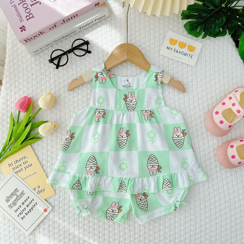 Đồ bộ mặc nhà vải tôn -Mẫu tole cài cúc vai mềm mịn mát kiểu dáng xinh xắn đáng yêu cho Bé Gái - MeGauu