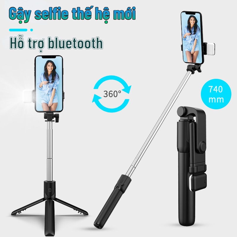 Gậy chụp ảnh tự sướng R1 bluetooth kiêm chân máy, có đèn led trợ sáng, Gậy selfie chụp hình
