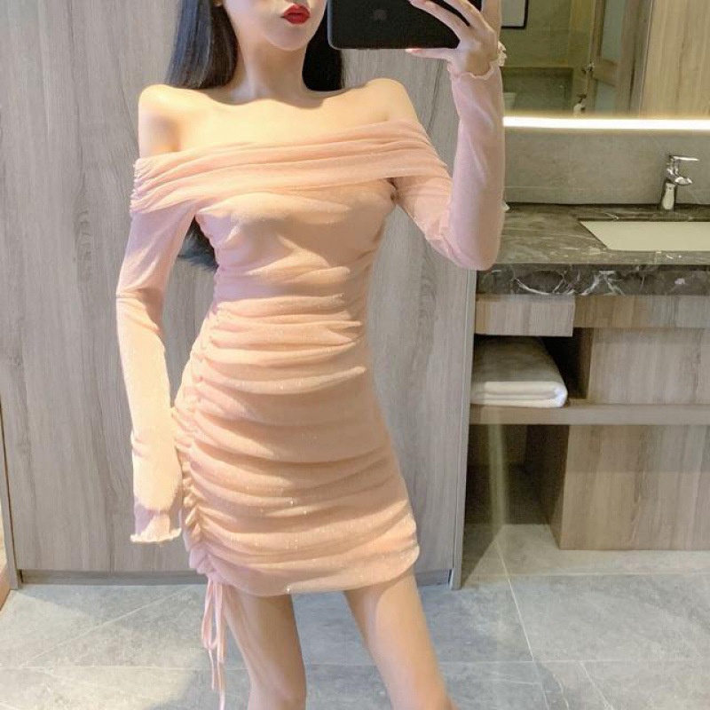 Đầm Trễ Vai Thiết Kế Dây Rút Eo Thời Trang Quyến Rũ Cho Nữ