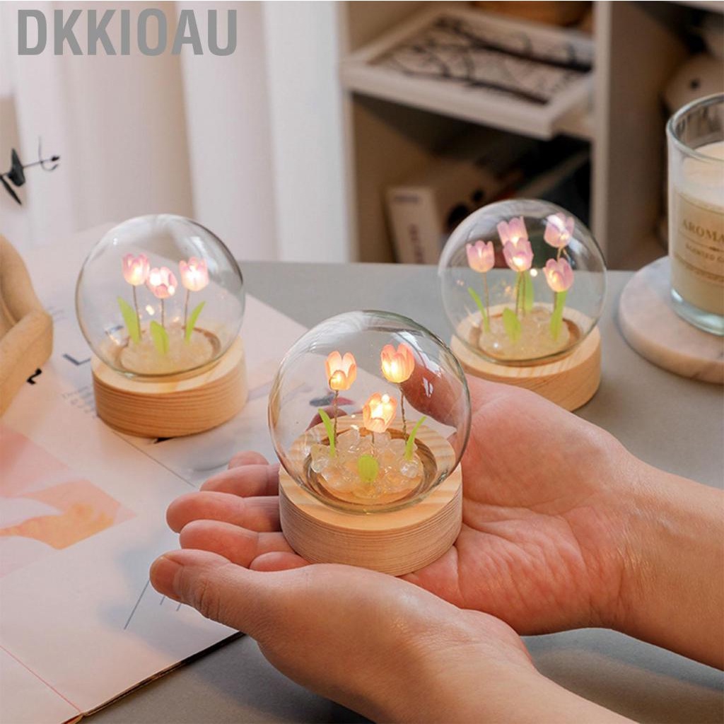Dkkioau Flower Night Light With Glass Cover Handmade DIY Bedside  Lamp Table Desk Bedroom Decor Mood