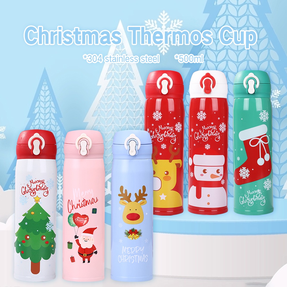 Cốc giữ nhiệt Giáng sinh 500ml Chai nước chân không bằng thép không gỉ có nắp Nai sừng tấm Santa Thermos Cup Quà tặng Giáng sinh Trang trí Giáng sinh Quà tặng năm mới