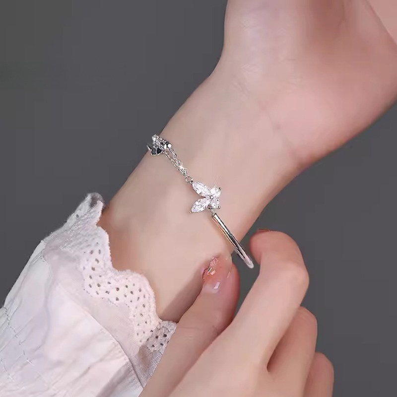 We Flower Vòng Tay Dây Xích Phối Mặt Hình Bướm Bằng Bạc Kiểu Hàn Quốc Lãng Mạn Cho Nữ