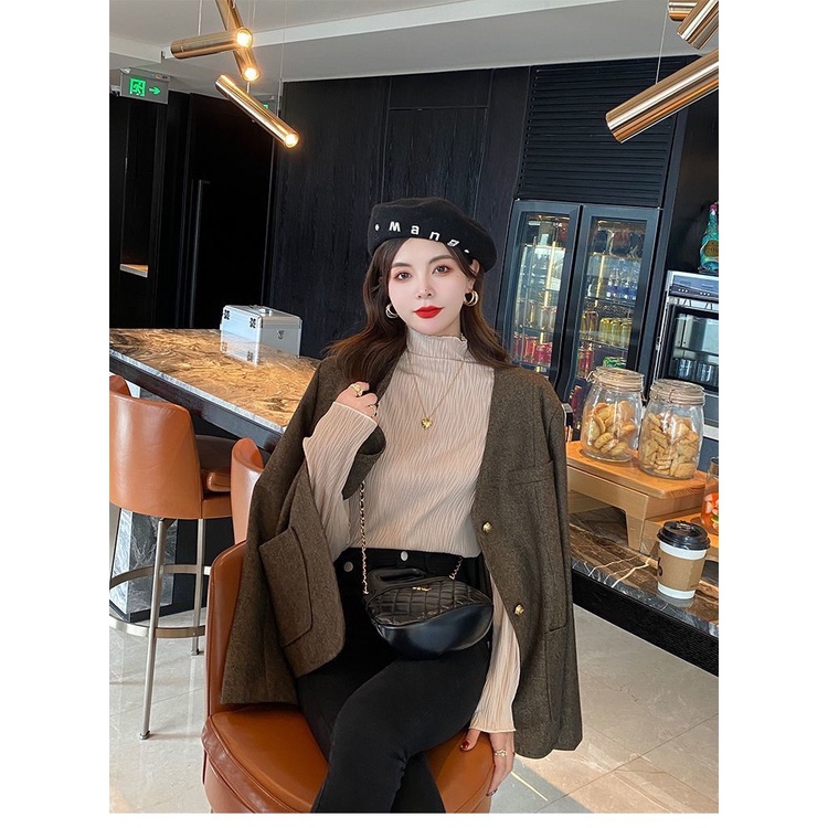 Áo Thun Tay Dài Cổ Cao Dáng Ôm Phong Cách Hàn Quốc htv0