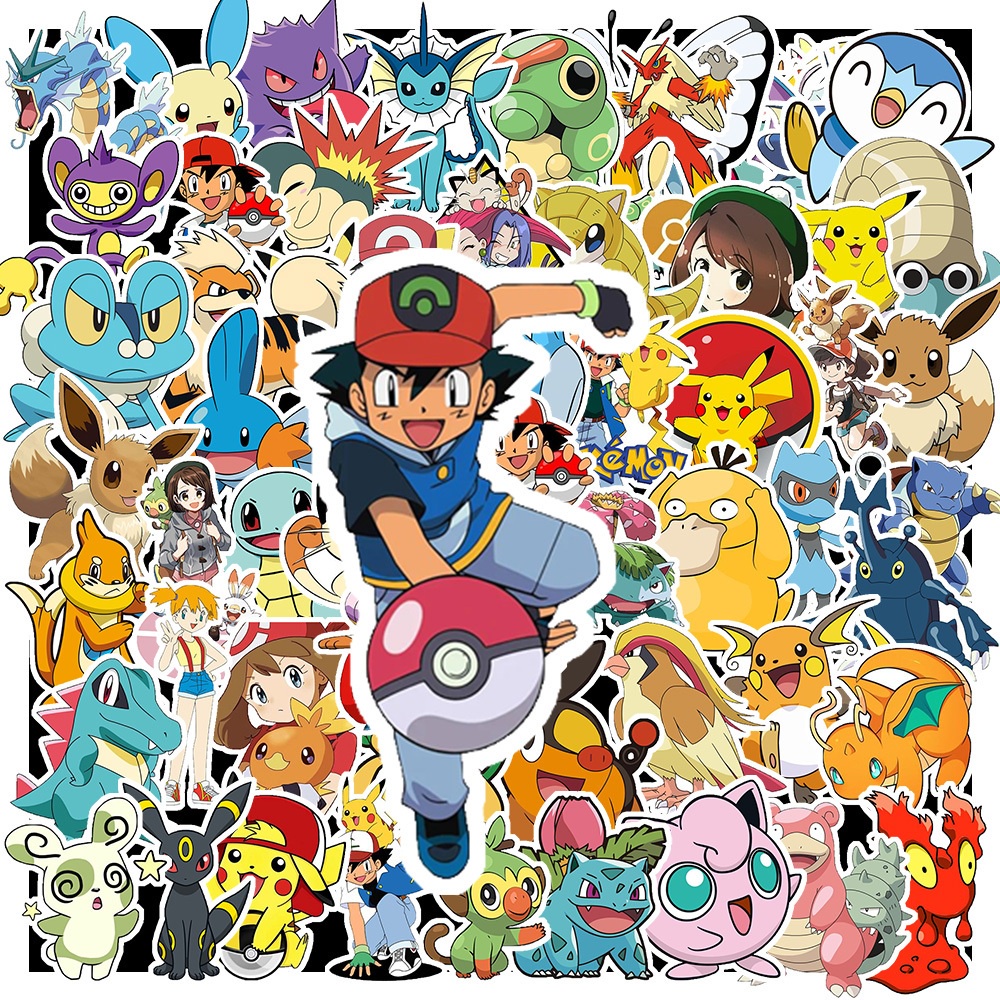 Sticker Chống Nước - 100 Miếng Dán Trang Trí Máy Tính Xách Tay | Xe Máy | Điện Thoại - Hình Pokemon Dễ Thương