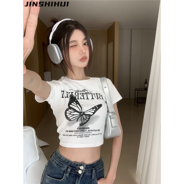 JINSHIHUI áo phông áo thun nữ croptop baby tee Phong cách Stylish Thể thao Thời trang WMY23B0K3I 46Z231116