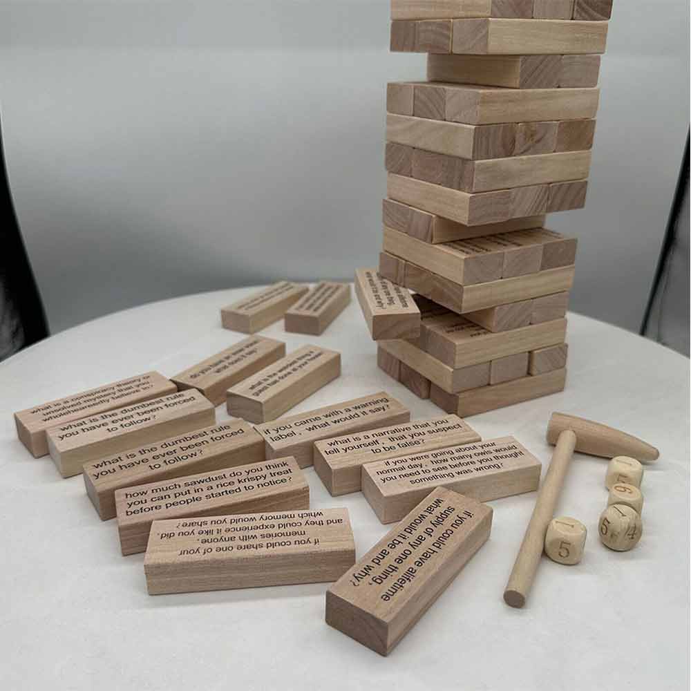 Ice Breaker Questions Tumbling Game Wooden Brick Decoration, Building Blocks Lawn Courtyard Outdoor Game