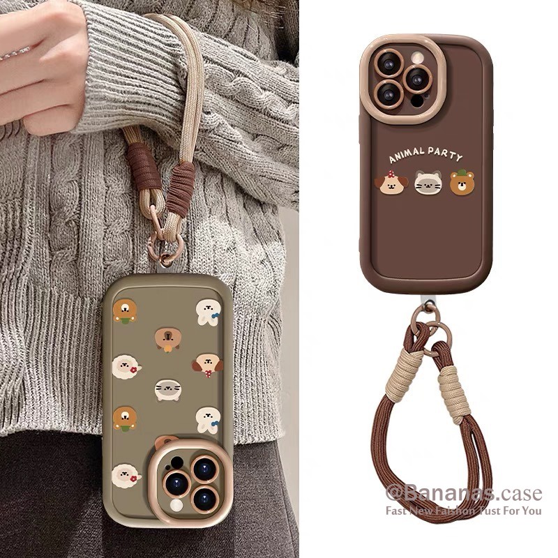 Ốp Điện Thoại Hình Gấu Dễ Thương + Dây Đeo Cho iphone 15 14 13 12 11 pro max x xr xs max 7 8 plus
