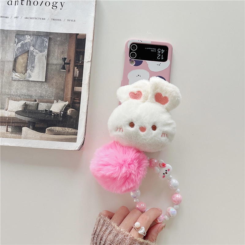 Hoạt Hình Ốp Điện Thoại Chống Sốc Có Dây Đeo Tay Và Bóng Lông Thỏ Cho samsung galaxy z flip 4 3 5 samsung z flip5 zflip5