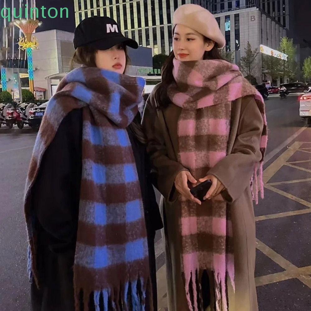 Shanhai Khăn Choàng Dài Bằng Len cashmere Dày Kẻ Sọc Phối Tua Rua Kiểu retro Hàn Quốc Cho Nữ