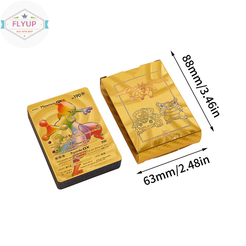 Hộp 55 Thẻ Bài pokemon Bằng Kim Loại Màu Vàng / Bạc vmax gx charizard