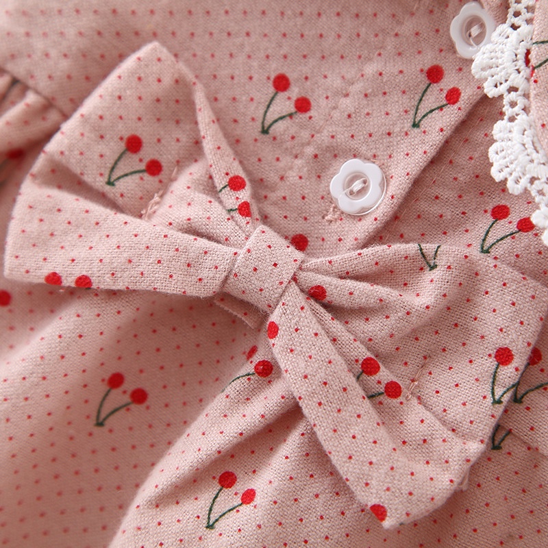 Đầm cotton Tay Dài In Họa Tiết cherry Dễ Thương Thời Trang Cho Bé Gái Sơ Sinh