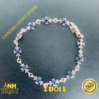Lắc tay unisex Chrome Heart Tiny E bạc đá xanh fullbox - Chrome Heart Store