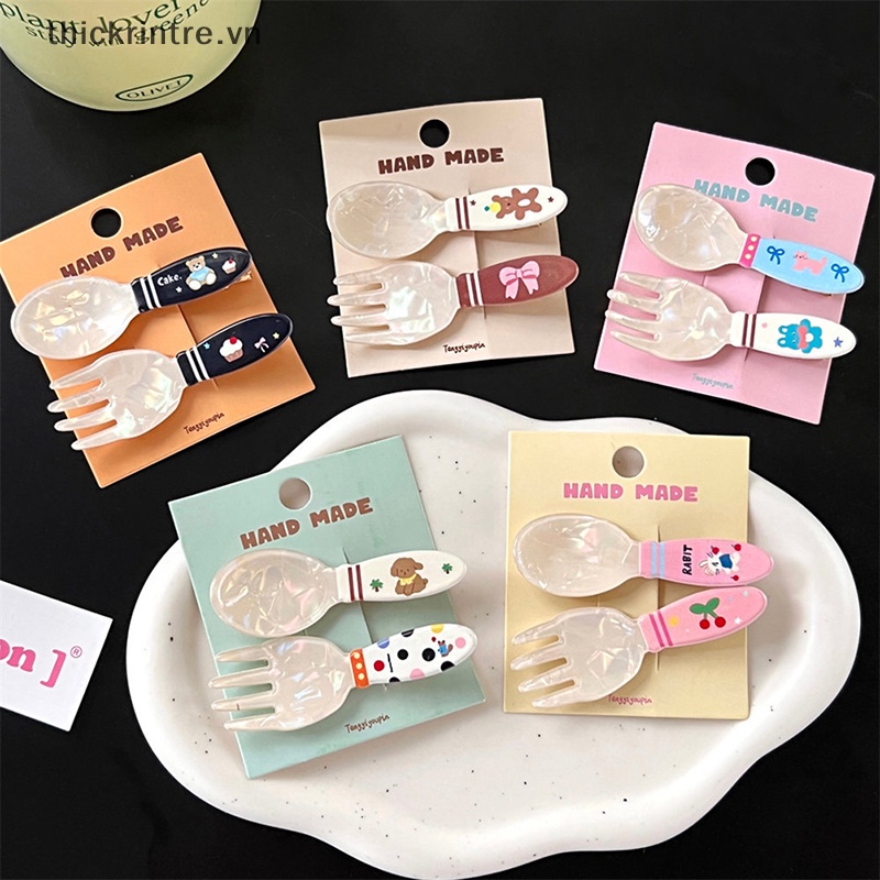 Set 2 Kẹp Tóc Hình Chiếc Muỗng / Nĩa Bằng acrylic Dễ Thương Xinh Xắn Cho Nữ vn
