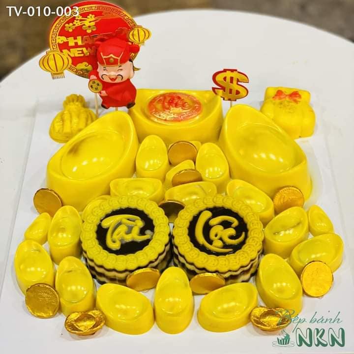 Khuôn thỏi vàng 15 thỏi. Kích thước khuôn 27x14x2cm. Khối lượng tịnh 60g .Dùng làm thạch rau câu, xôi, các món hấp