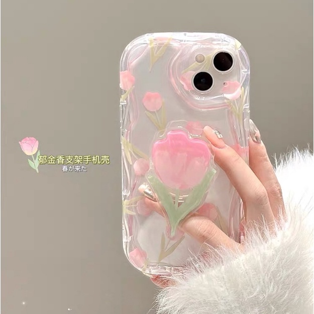 Ốp lưng Oppo Reno 10 Pro 8t 8z 7z 8 7 6 5 4 F11 A94 A93 flower Love bracket transparent Wave edge soft phone case