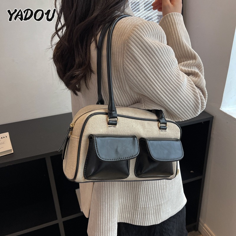 Yadou Túi đeo dưới cánh tay Bằng Da pu canvas Thời Trang Hàn Quốc Dành Cho Bạn Nữ