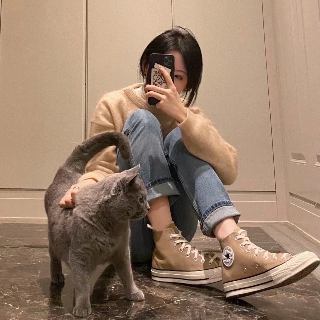 Co 1970s Giày Thể Thao canvas Cổ Thấp Màu Trà Sữa Cho Nam Và Nữ