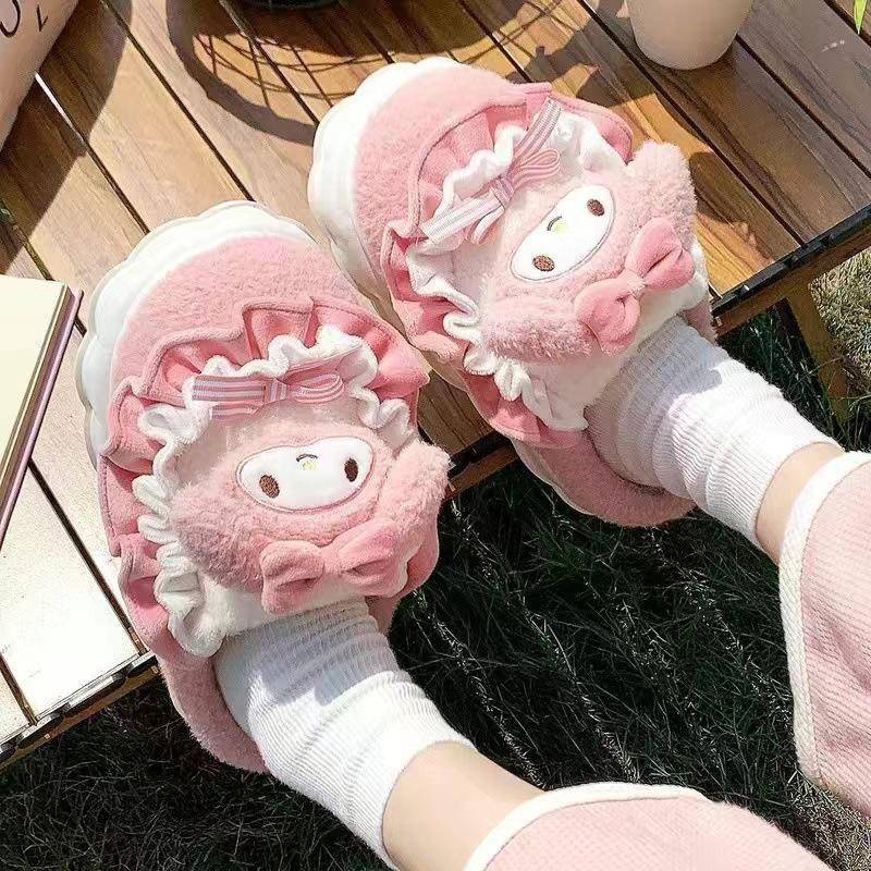 Hellokitty Dép cotton Lót Lông Cừu Dày Dặn Ấm Áp Chống Trượt Hình hello kitty Cho Nữ Vào Mùa Đông