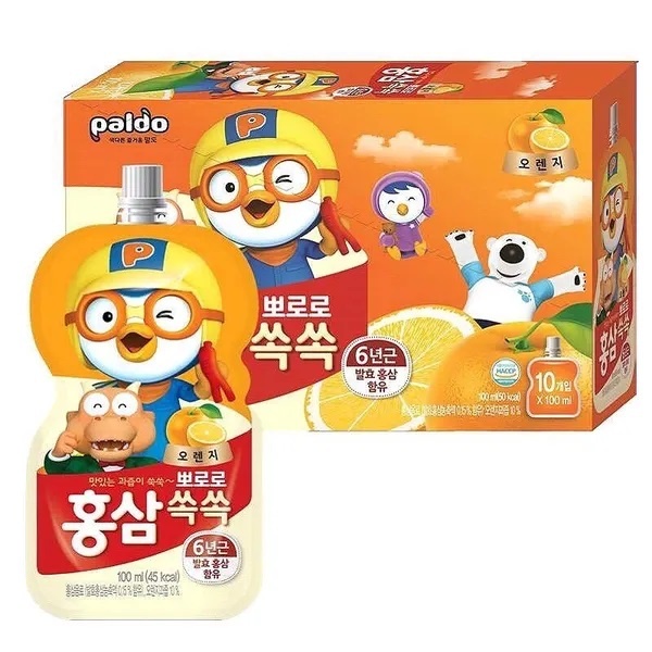 Hộp Nước Trái Cây Hồng Sâm Trẻ Em Paldo Pororo gói 100ml