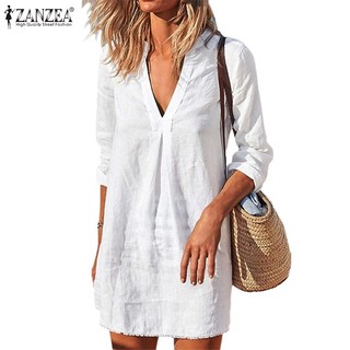 Zanzea Đầm Chữ a Tay Lửng 3 / 4 Cổ Chữ v Thời Trang Cho Nữ