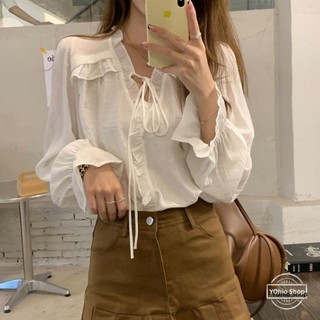 Áo Sơ Mi Cổ Chữ v Phối Ren Dáng Rộng Thời Trang Dành Cho Nữ
