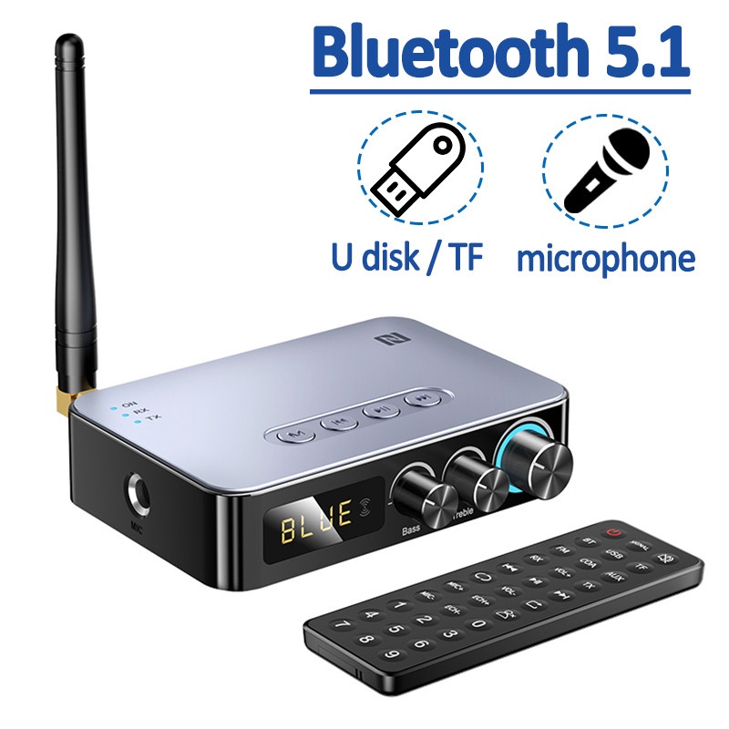 Bộ Chuyển Đổi Nhận Tín Hiệu Bluetooth 5.1 FM 3 Trong 1 Có Mic Jack 6.35mm NFC TF Cho Loa TV Và Điều Khiển Từ Xa