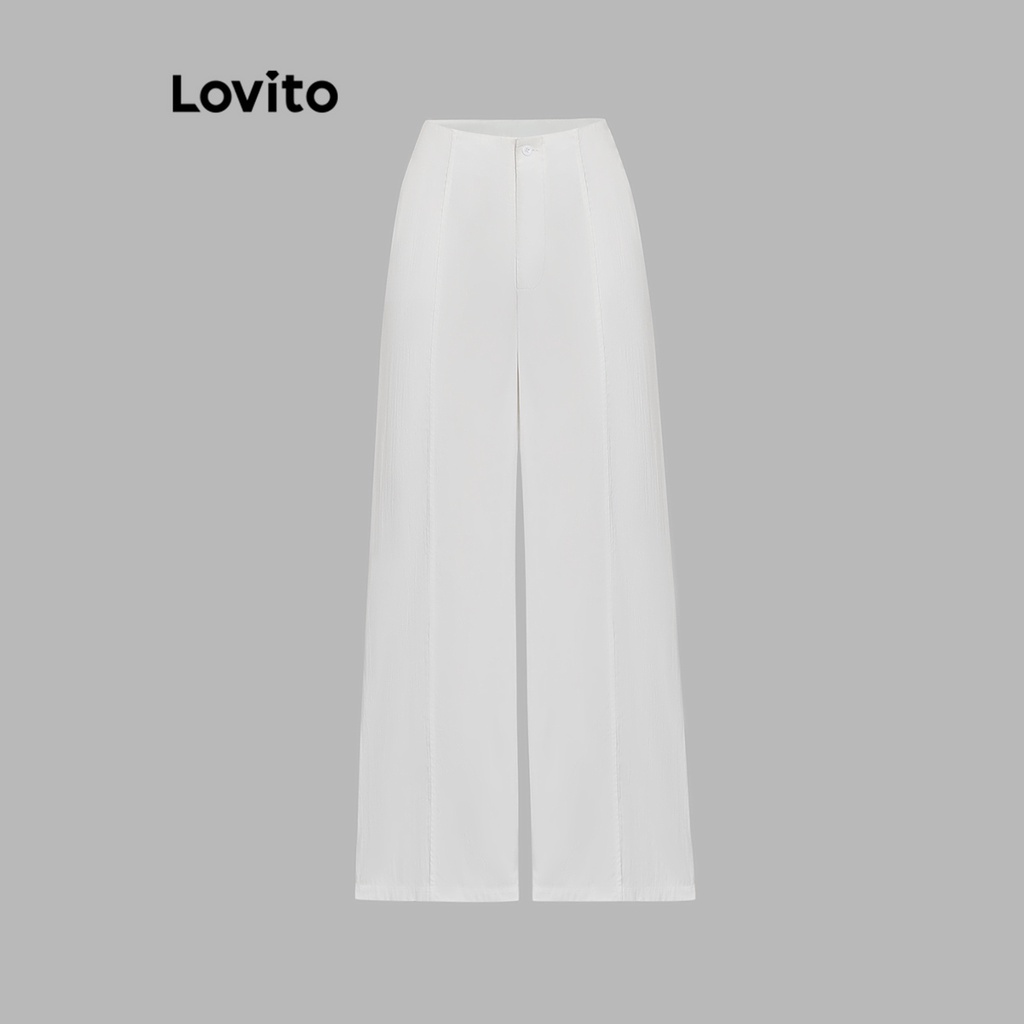 Lovito Quần có túi trơn thông thường cho nữ LNE31119 (Kaki/Trắng nhạt)