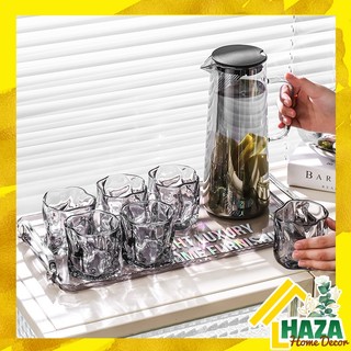 Bộ bình cốc uống nước thủy tinh chịu nhiệt, bình nước 1.8l và ly cốc kèm khay