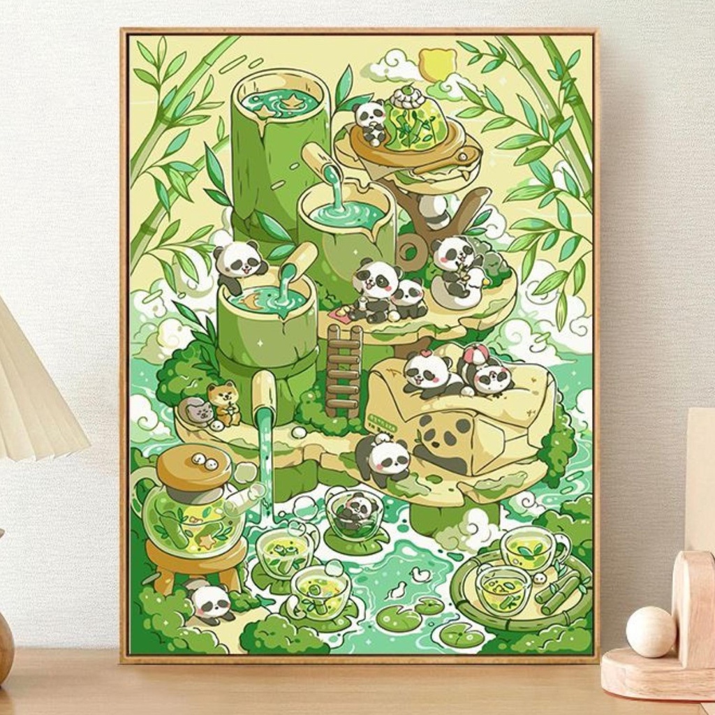 Tranh tô mầu theo số gấu trúc cute, tranh số hóa thú cưng dễ thương, gia đình chuột hamster, bươm bư