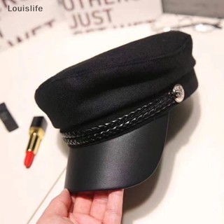Louislife Mũ Beret Màu Đen Phối Dây Xích Phong Cách Quân Đội Thời Trang Mùa Đông Cho Nữ
