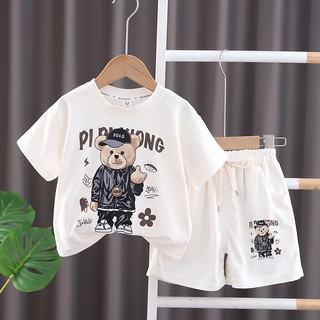 Hoạt Hình Set Áo Thun Ngắn Tay Hình Gấu Và Quần short Màu Đất Thời Trang Mùa Hè Cho Bé