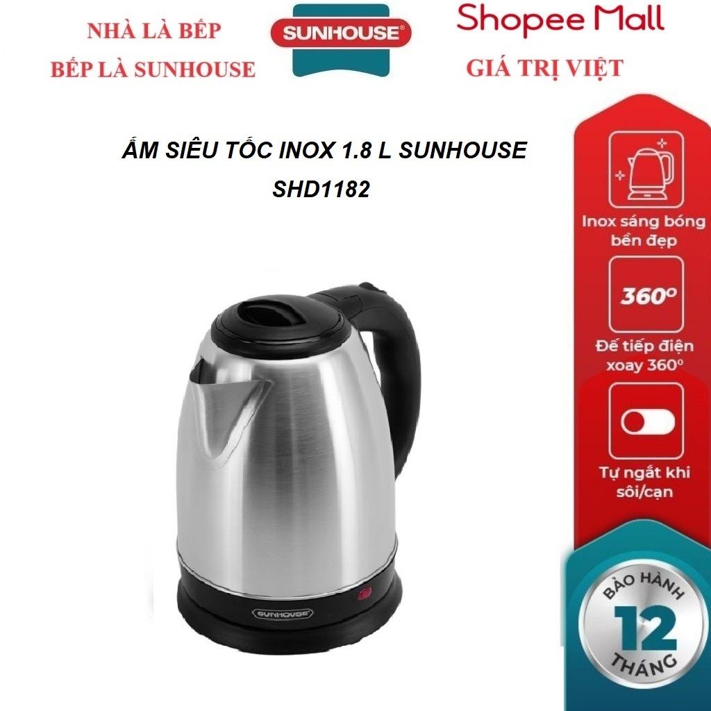 Ấm siêu tốc inox SUNHOUSE SHD1182